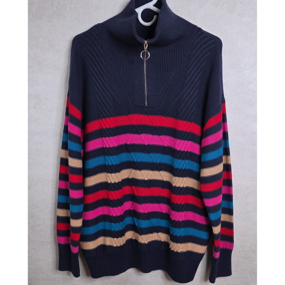 NWT Charter Club Zip-Neck Striped‎ Multicolor Women's Sweater XXL